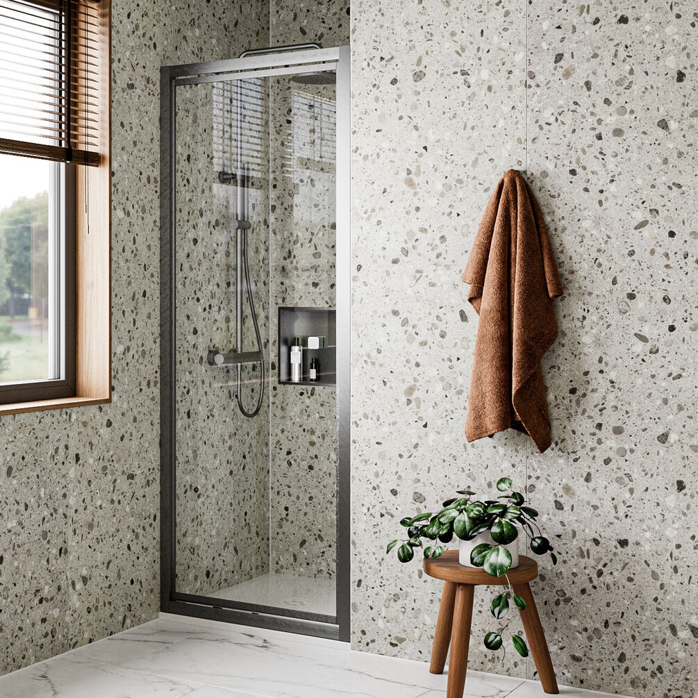 Lifestyle image of Crosswater Clear 6 Slate 760mm Infold Shower Door
